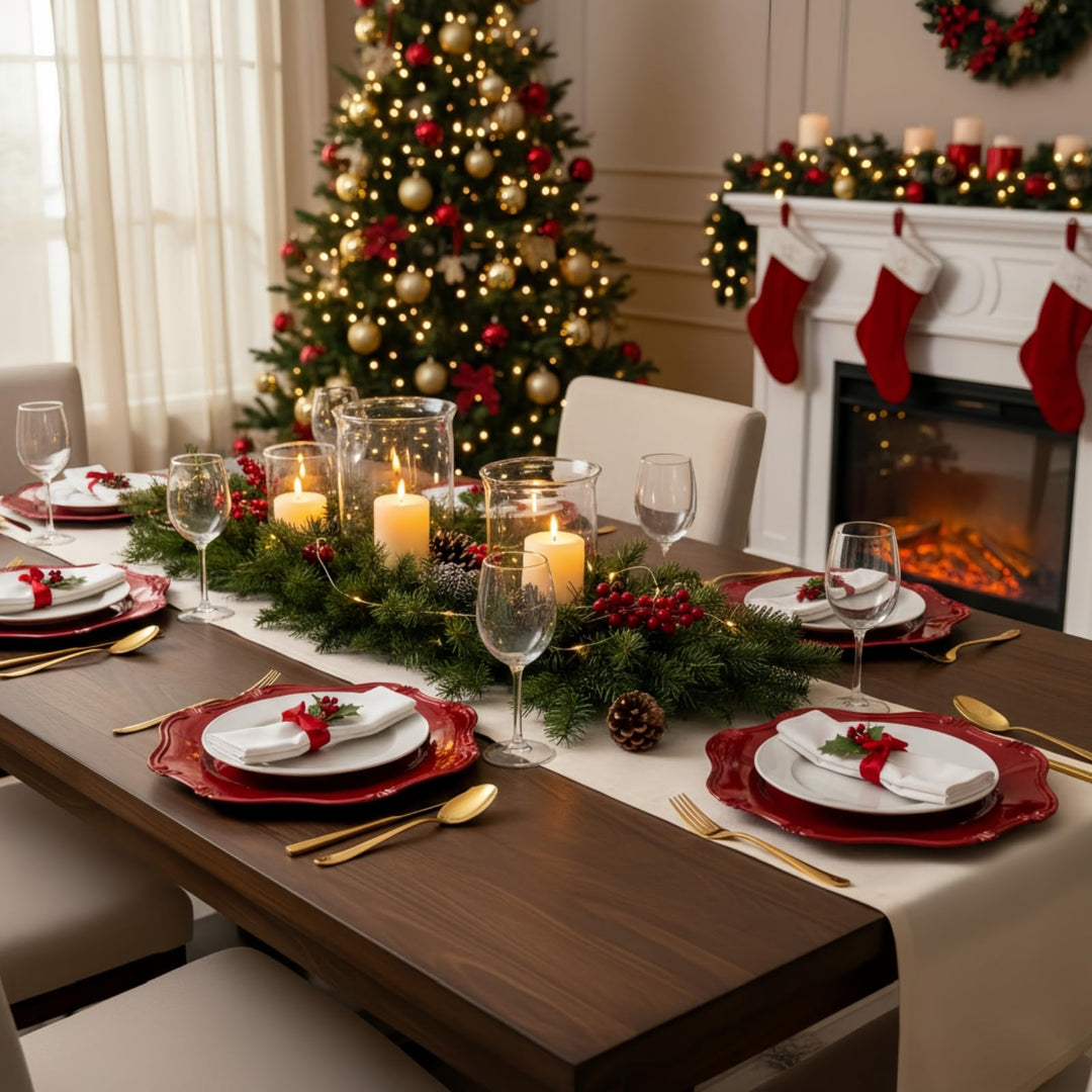 ZOOFOX Set of 12 Red Charger Plates, 13" Metallic Scalloped Charger for Dinner Plate, Decorative Service Plates for Christmas Tabletop Holiday Wedding Catering Event Decor