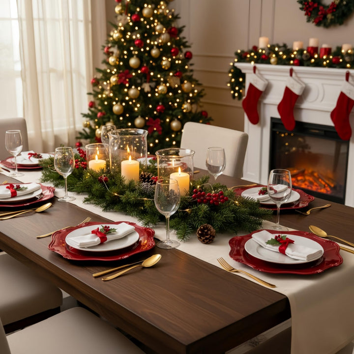 ZOOFOX Set of 12 Red Charger Plates, 13" Metallic Scalloped Charger for Dinner Plate, Decorative Service Plates for Christmas Tabletop Holiday Wedding Catering Event Decor