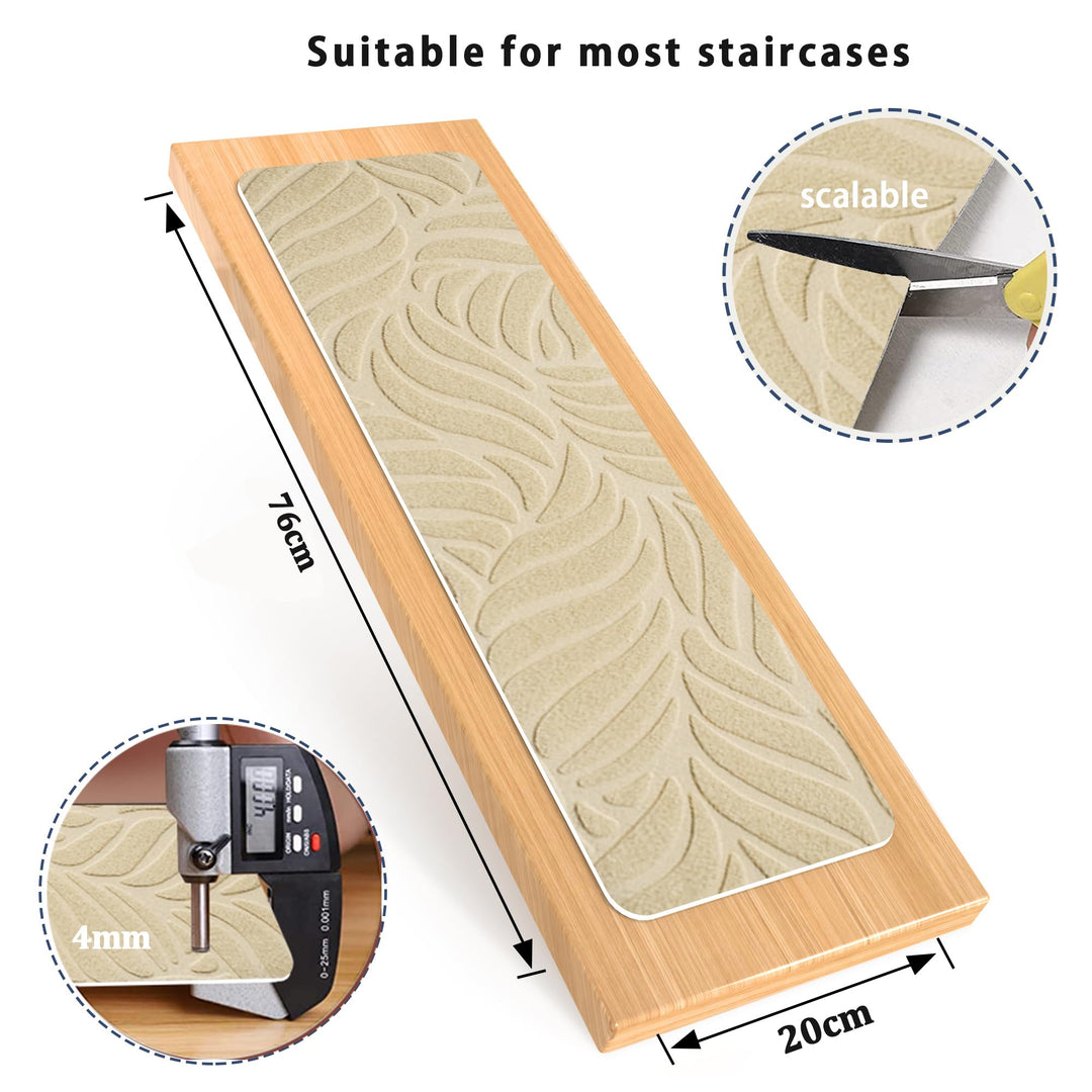 Bolinker Non-Slip Stair Treads Carpet for Wooden Steps, 29.9 x 7.9IN Indoor Self-Adhesive Stair Treads Mat, Comes with Beautiful Patterns, Anti Slip Stair Rugs for Kids Elders and Dogs, 15PCS(Beige)