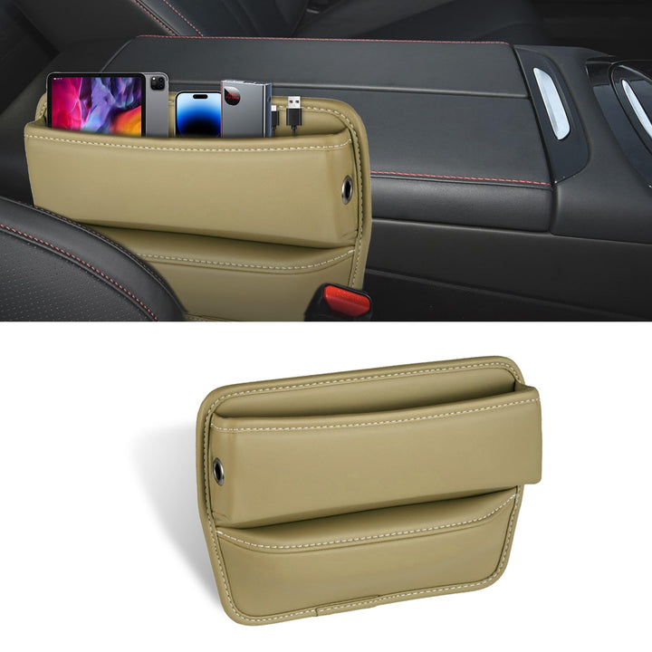 Wedcool Car Seat Gap Organizer, Premium Leather Car Seat Storage Box, Car Seat Side Pocket Organizer, Car Front Center Console Organizer Accessories Universal for Most Cars (Beige)