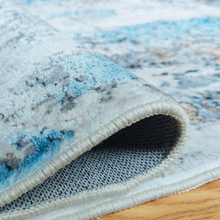 JURLEA Hallway Runner Rug Non-Slip Carpet Runner for Hallways Kitchen Living Room No Shedding Washable Lightweight Long Runners Rug (Cream/Blue, 80x150cm,2.6'x 5')