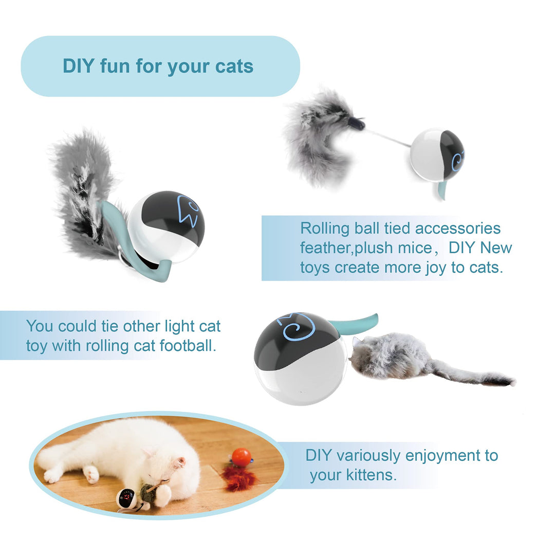 Migipaws Interactive Cat Ball Toy Set, Fun Tracker, Automatic Moving Chase Ball with Fluffy Tail, A Small Mice, Rechargeable (White)