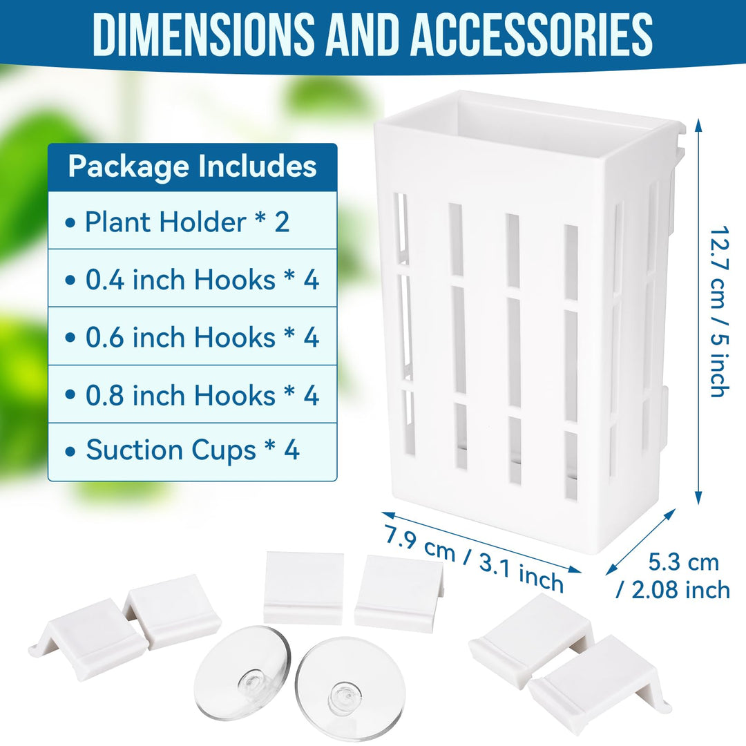 Upgraded Aquarium Plant Holder with Hooks and Suction Cups for Fish Tank Aquaponic Plants Cultivation and Aquascape Decorations (White)