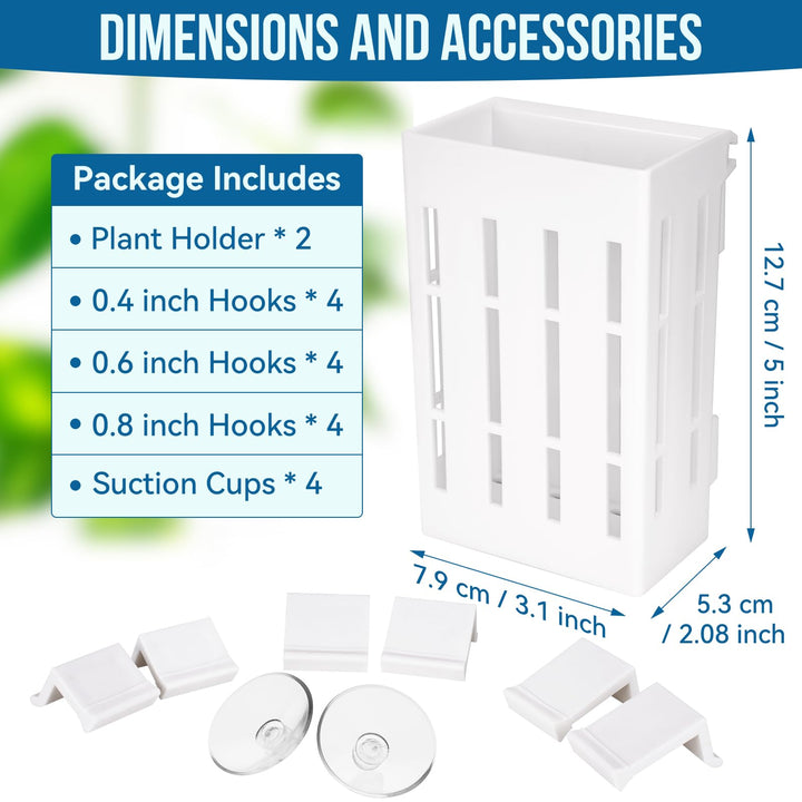 Upgraded Aquarium Plant Holder with Hooks and Suction Cups for Fish Tank Aquaponic Plants Cultivation and Aquascape Decorations (White)