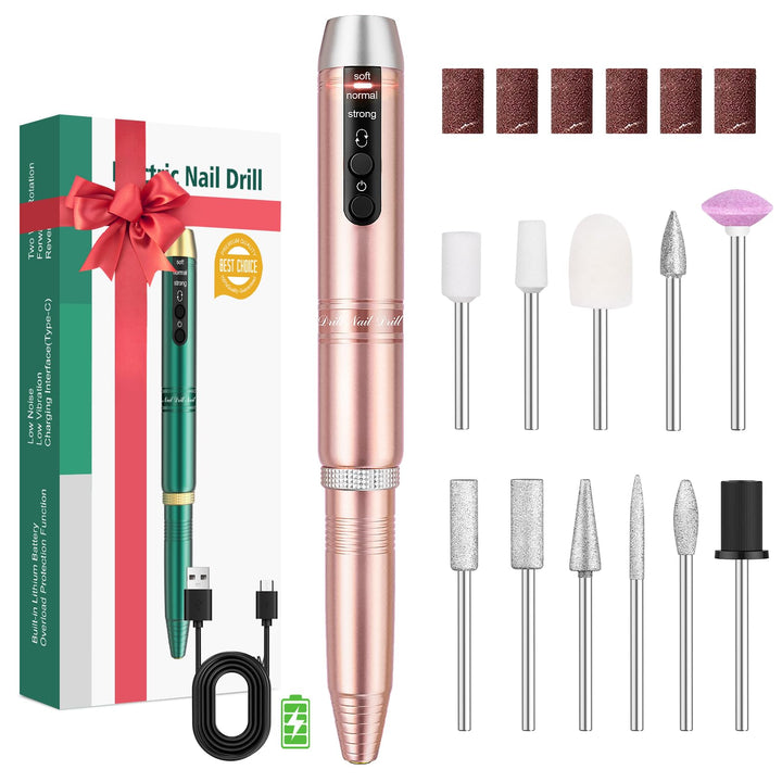 Beloving Cordless Nail Drill, Portable Electric Nail Drill 20000RPM Professional Electric Nail File for Acrylic Gel Nails, Rechargeable Nail Drill Machine Home Use for DIY Manicure Pedicure - Gold