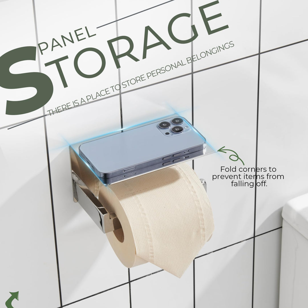 KOKOSIRI Toilet Paper Holder with Shelf Chrome Bathroom Toilet Roll Holder T-304 Polished Stainless Steel Wall Mounted, 2 Pack, B2010CH-P2