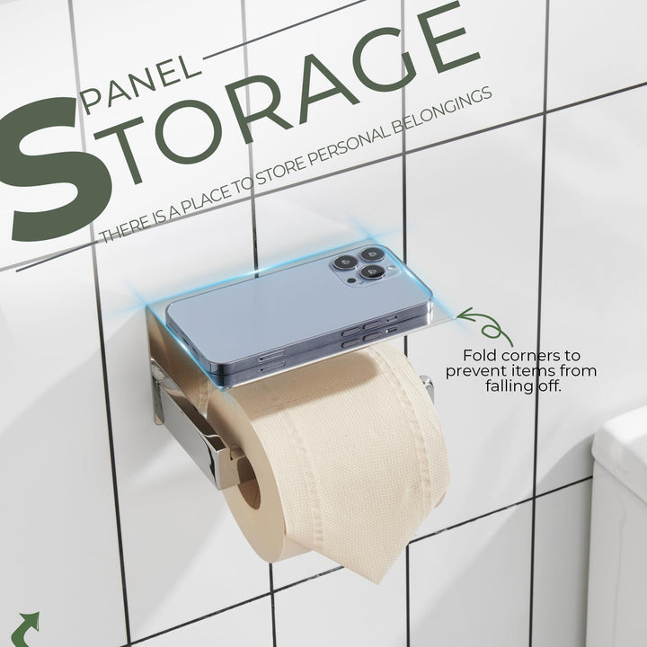 KOKOSIRI Toilet Paper Holder with Shelf Chrome Bathroom Toilet Roll Holder T-304 Polished Stainless Steel Wall Mounted, 2 Pack, B2010CH-P2