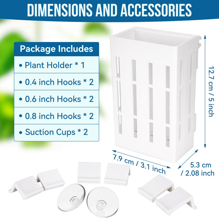 Upgraded Aquarium Plant Holder with Hooks and Suction Cups for Fish Tank Aquaponic Plants Cultivation and Aquascape Decorations (White)