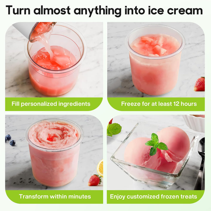 4 Pack Ice Cream Containers and Lids Extra Cups Replacement for Ninja Creami Pints and Lids - Compatible with NC300, & NC299AMZ Series Ice Cream Makers, BPA-Free, Dishwasher Safe