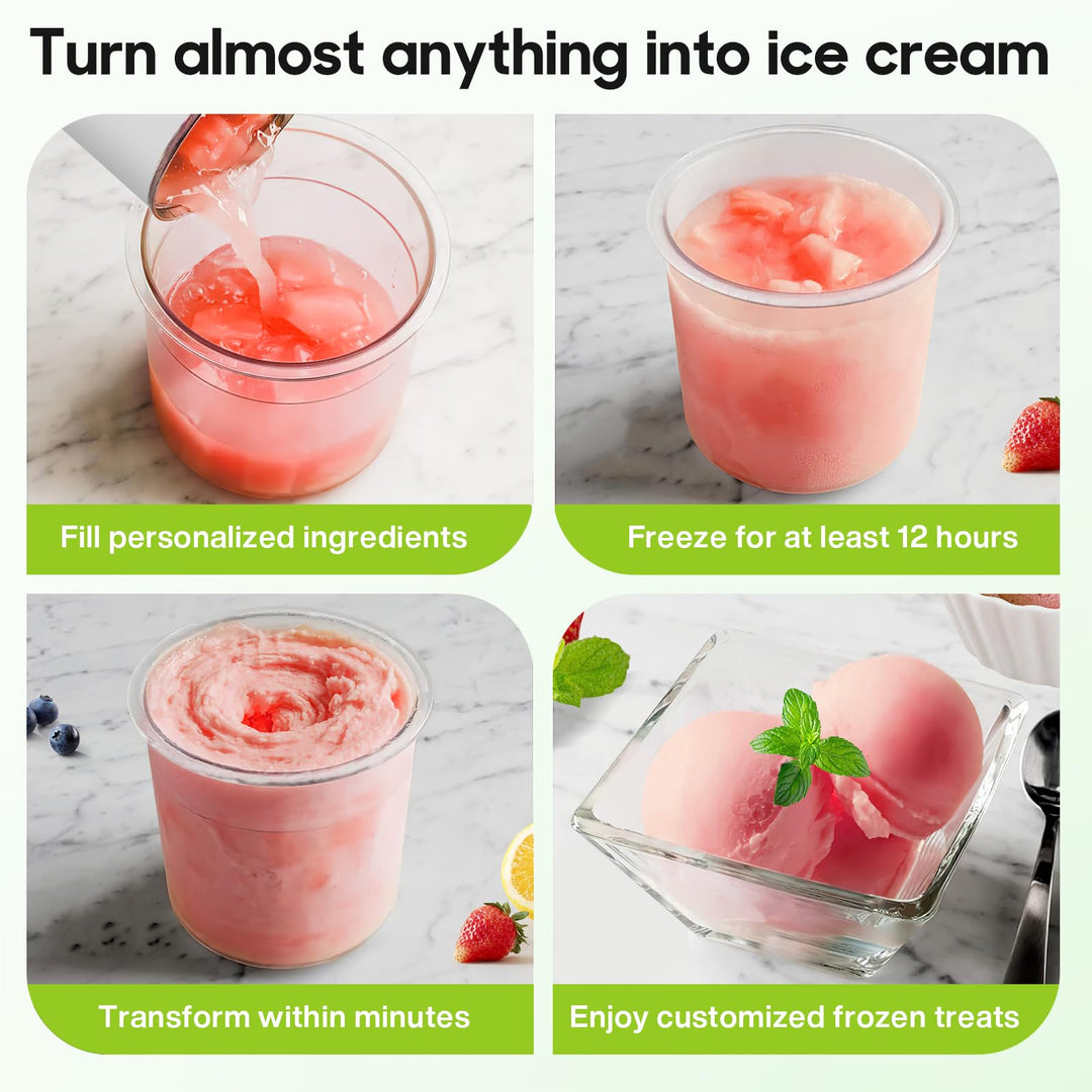 4 Pack Ice Cream Containers and Lids Extra Cups Replacement for Ninja Creami Pints and Lids - Compatible with NC300, & NC299AMZ Series Ice Cream Makers, BPA-Free, Dishwasher Safe