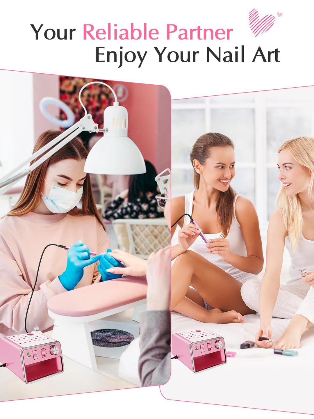 Beloving Nail Drill Machine, Electric Nail File for Acrylic Gel Dip Powder Nails, 20000 RPM Portable Electric Nail Drill Kit for Manicure Pedicure, E file Acrylic Nail Tools for Home Use, Pink