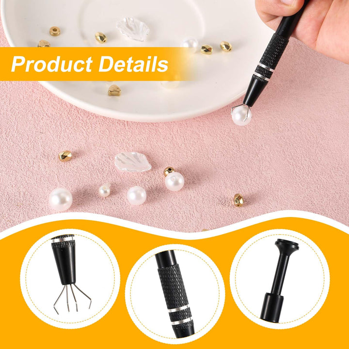 3pcs Gripper Tool, Premium Aluminum Alloy Chip Pickup Tool & 2pcs Tweezers Piercing Ball Tool Piercing Claw Tools Used for Gripping Small Parts Pearl Diamond Jewelry(Black, Silver)