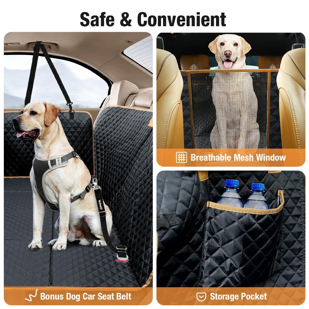 Lekespring Back Seat Extender for Dogs, Waterproof Dog Car Seat Cover for Back Seat, Hard Bottom Dog Seat Cover, Dog Hammock for Car SUV Small Truck, Black