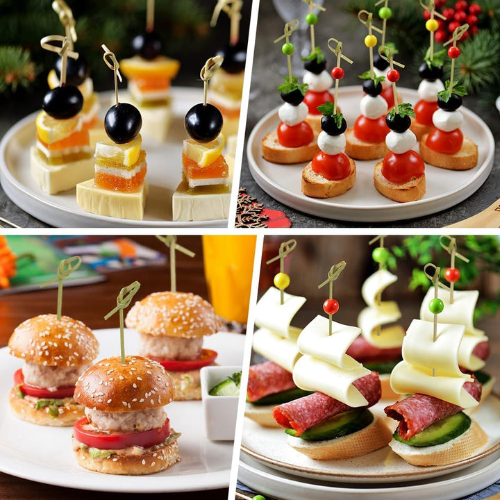 Cocktail Toothpicks for Appetizers 200pcs 4.9" Bamboo Toothpicks Fancy Toothpicks for Appetizers Cocktail Picks for Drinks Cocktail Garnish Charcuterie Cups Appetizer Skewers Charcuterie Accessories