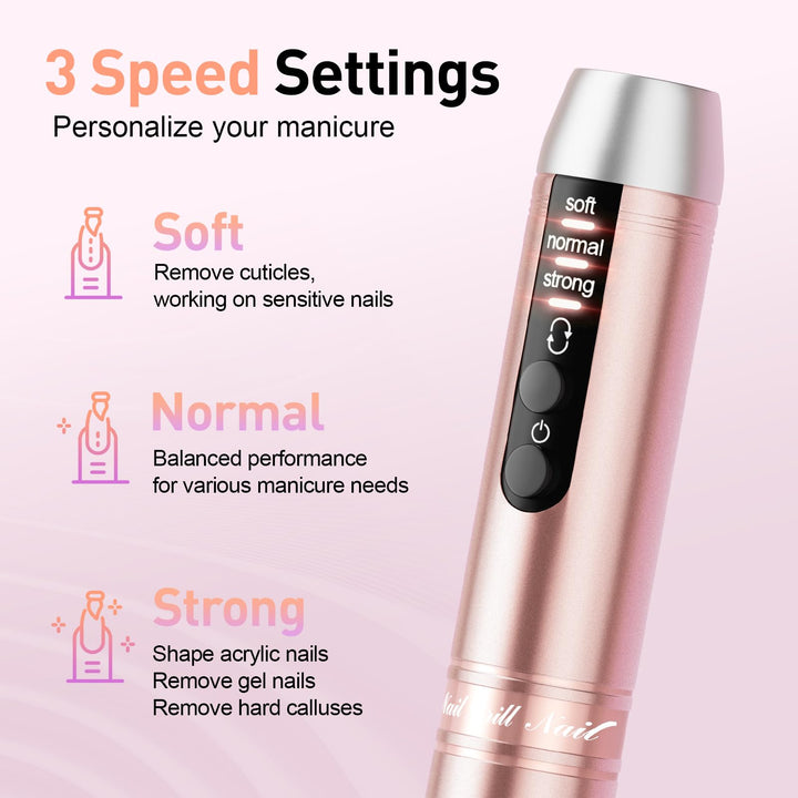 Beloving Cordless Nail Drill, Portable Electric Nail Drill 20000RPM Professional Electric Nail File for Acrylic Gel Nails, Rechargeable Nail Drill Machine Home Use for DIY Manicure Pedicure - Gold