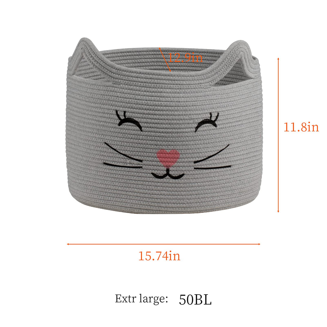 ZLG Cat Face Baby Basket with Handles Handmade Standing baskets for Nursery Decor and Storage