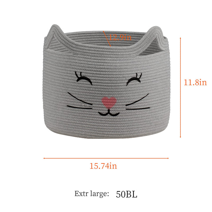 ZLG Cat Face Baby Basket with Handles Handmade Standing baskets for Nursery Decor and Storage