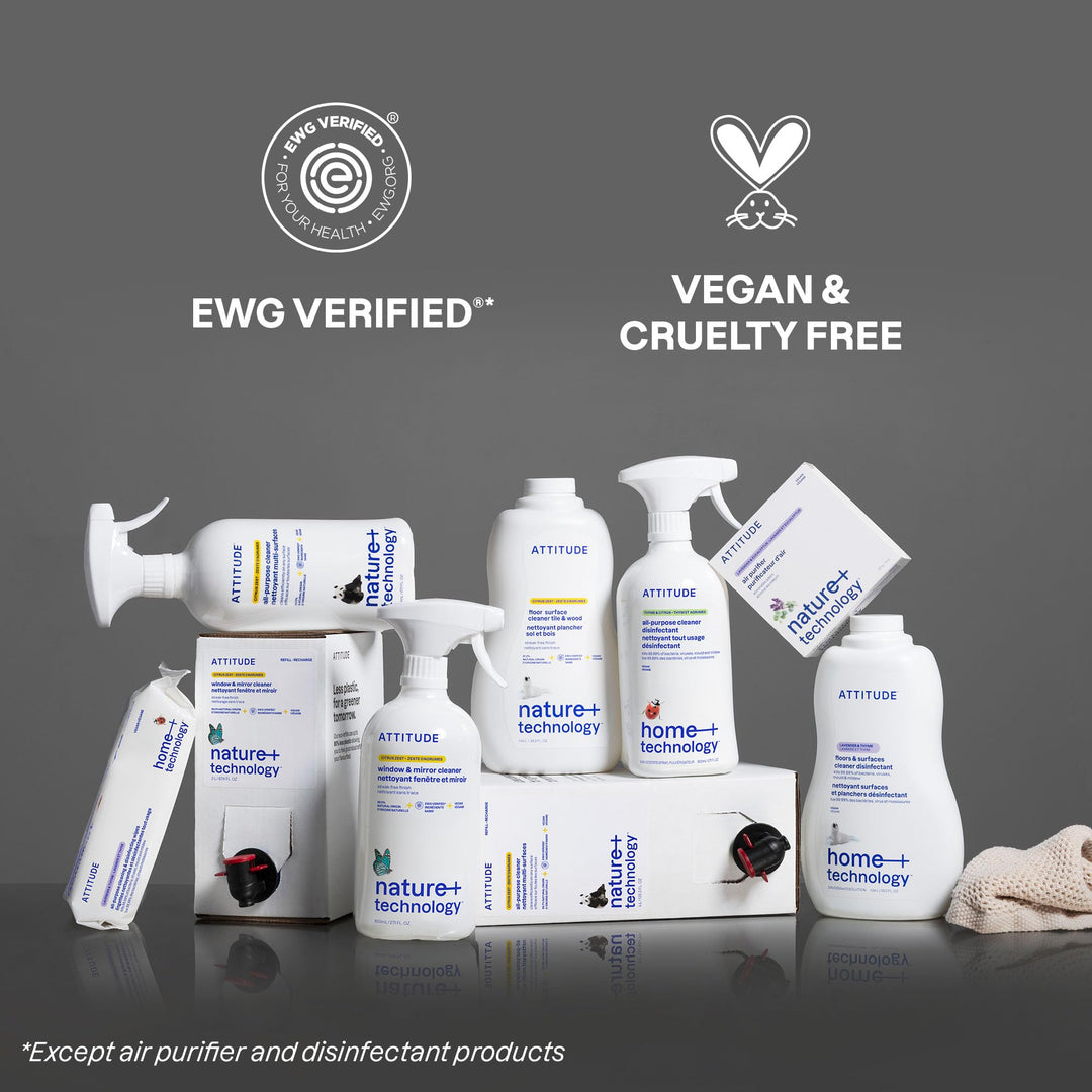 ATTITUDE Floor Cleaner, EWG Verified, Streak-Free, Vegan & Plant-Based for Tile, Wood & Laminate Floors, Made in Canada, Citrus Zest Scent, 1.04 Liters