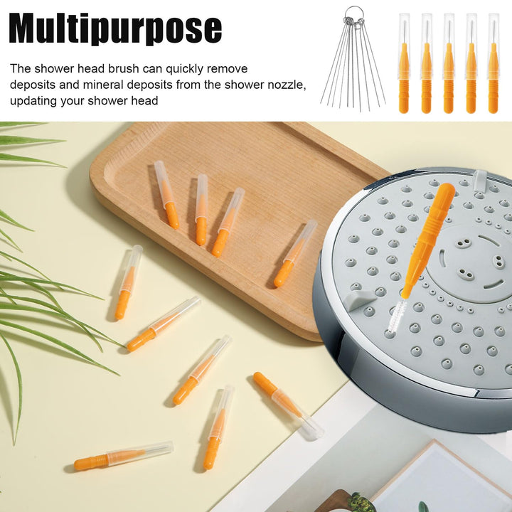 10pcs Shower Head Cleaning Brush, Small Hole Nozzle Cleaning Needle Brush with 10 Stainless Steel Pin Picks Gap Hole Anti-Clogging Cleaner Tool Brush for Car Printer Tubes (Orange)