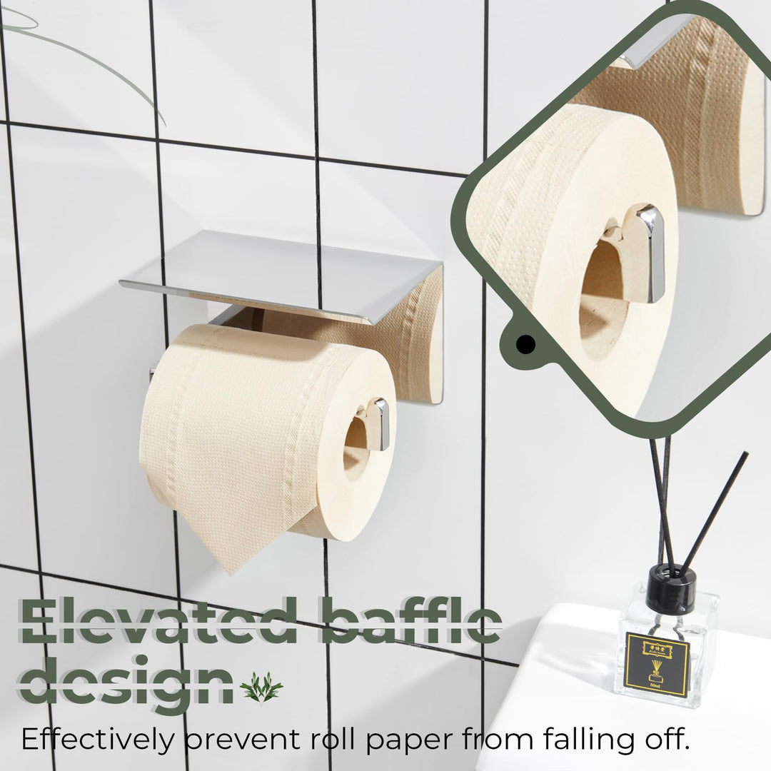 KOKOSIRI Toilet Paper Holder with Shelf Chrome Bathroom Toilet Roll Holder T-304 Polished Stainless Steel Wall Mounted, 2 Pack, B2010CH-P2