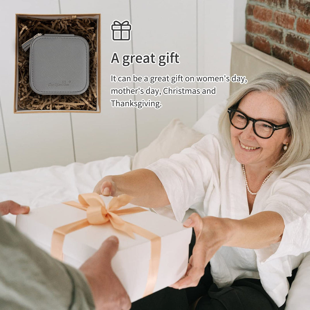 Luxury Travel Jewelry Leather Box Mini Organizer-Small Jewelry Multifunctional Storage Portable Travel Case for Rings Earrings Necklace Mother's Day Gift Women Wife Daughter Gift (GRAY)