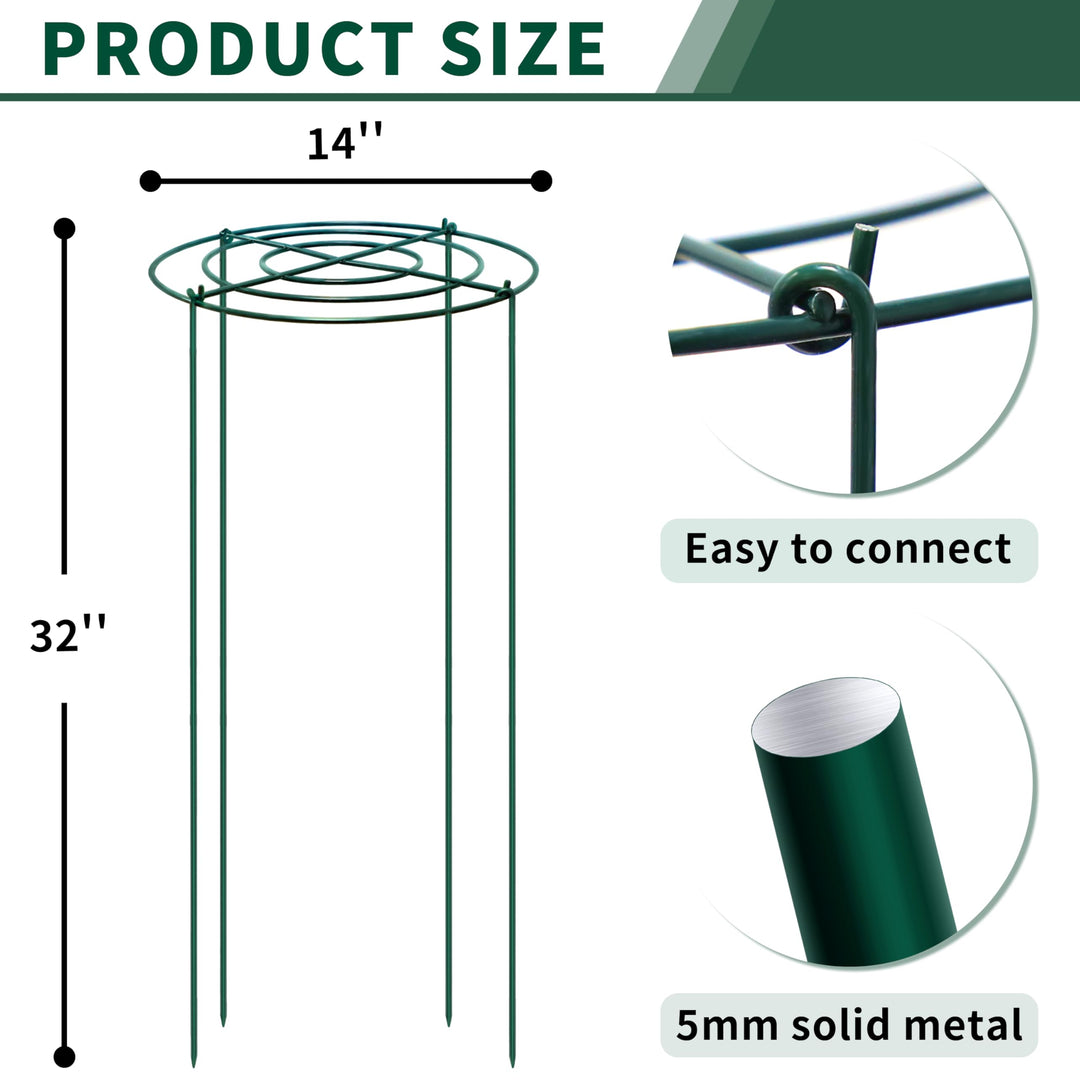 SYITCUN 4pack Peony Cages and Supports, 32” Four Legs Peony Cage, Heavy-duty Peonies Support Cages, Peony Ring for Roses, Hydrangeas, Sage, Peonies, Cucumbers, Tomato