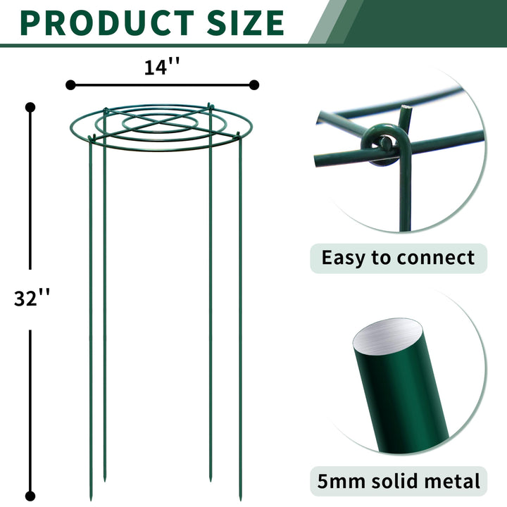 SYITCUN 4pack Peony Cages and Supports, 32” Four Legs Peony Cage, Heavy-duty Peonies Support Cages, Peony Ring for Roses, Hydrangeas, Sage, Peonies, Cucumbers, Tomato