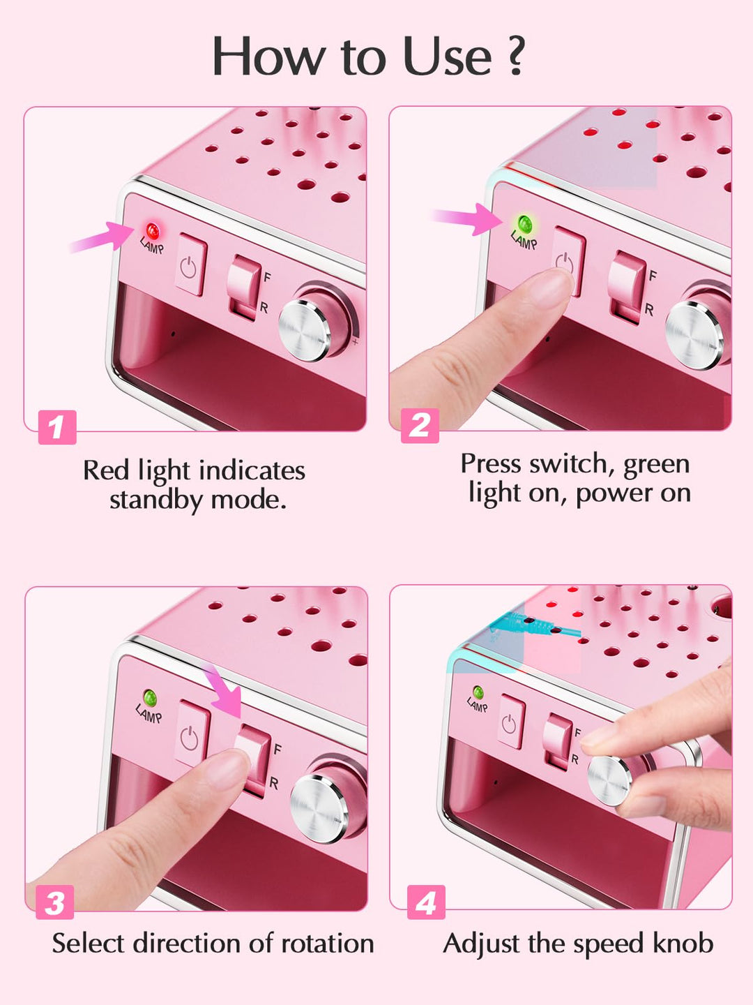Beloving Nail Drill Machine, Electric Nail File for Acrylic Gel Dip Powder Nails, 20000 RPM Portable Electric Nail Drill Kit for Manicure Pedicure, E file Acrylic Nail Tools for Home Use, Pink