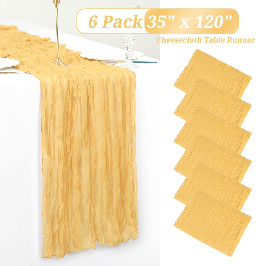 6 Pack Sand Cheesecloth Table Runner Gauze Table Runner 10FT Long Semi-Sheer Table Runner Boho or Rustic Wedding Table Decor for Wedding Decor Arch Draping Bridal Shower Holiday Party