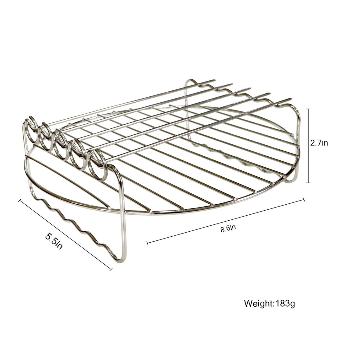 Air fryer Double Layer Round Rack with 5 Skewers Fitting XL Air Fryers（9in,Fit 5.3 QT or Above）