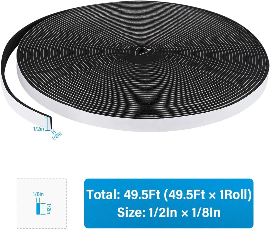 Jabukosu Foam Insulation Tape, Weather Stripping Seal Strip for Doors and Windows,Sliding Door,Soundproofing Door Seal,Weatherstrip,Air Conditioning Seal Strip (1/2In x 1/8In, 50 Ft)