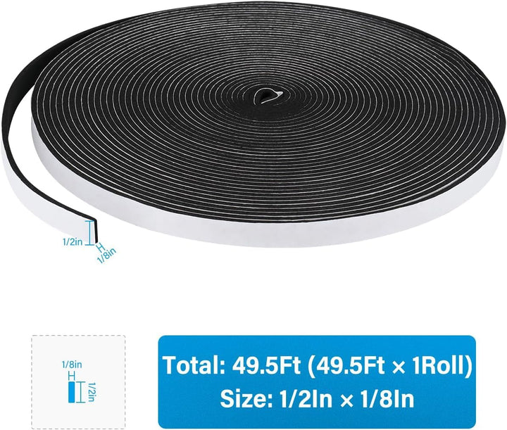 Jabukosu Foam Insulation Tape, Weather Stripping Seal Strip for Doors and Windows,Sliding Door,Soundproofing Door Seal,Weatherstrip,Air Conditioning Seal Strip (1/2In x 1/8In, 50 Ft)