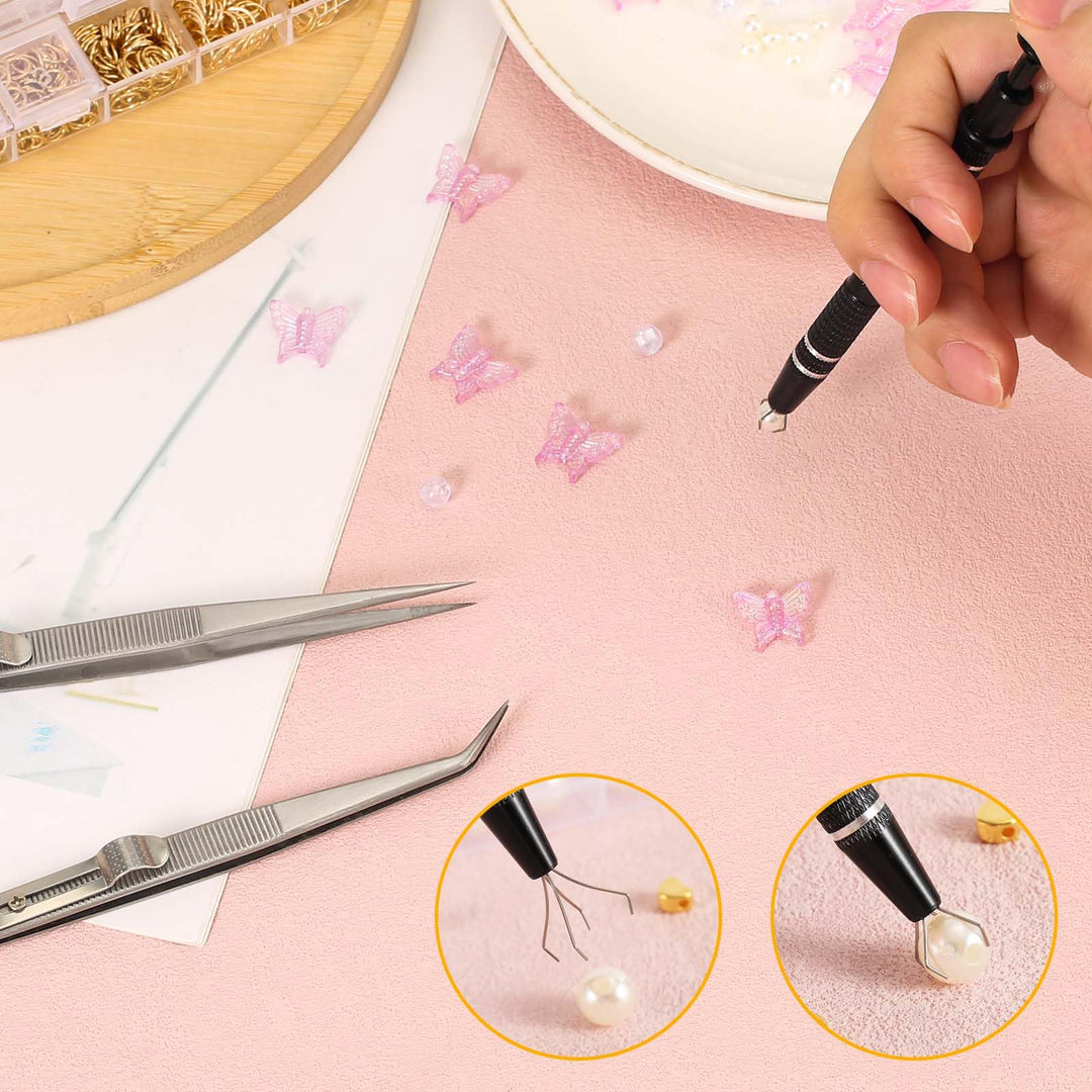 3pcs Gripper Tool, Premium Aluminum Alloy Chip Pickup Tool & 2pcs Tweezers Piercing Ball Tool Piercing Claw Tools Used for Gripping Small Parts Pearl Diamond Jewelry(Black, Silver)