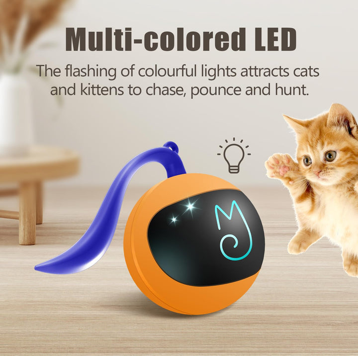 Migipaws Interactive Cat Ball Toy Set, Fun Tracker, Automatic Moving Chase Ball with Fluffy Tail, A Small Mice, Rechargeable (Orange)