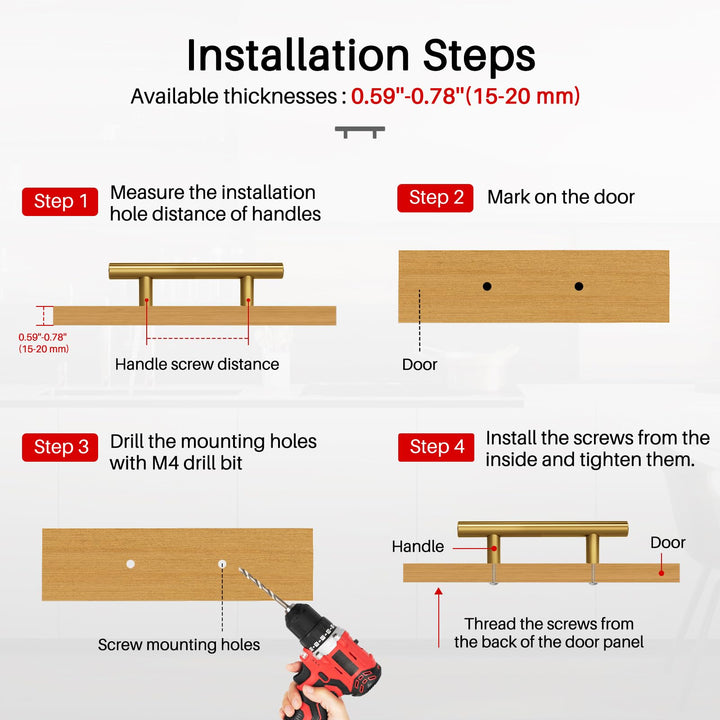 Brushed Brass Drawer Pulls 15 Pack - 5 Inch Stainless Steel Handles, 3" Hole Centers - Modern Cabinet Hardware for Kitchen & Bathroom (128mm, 76mm), IAQWE