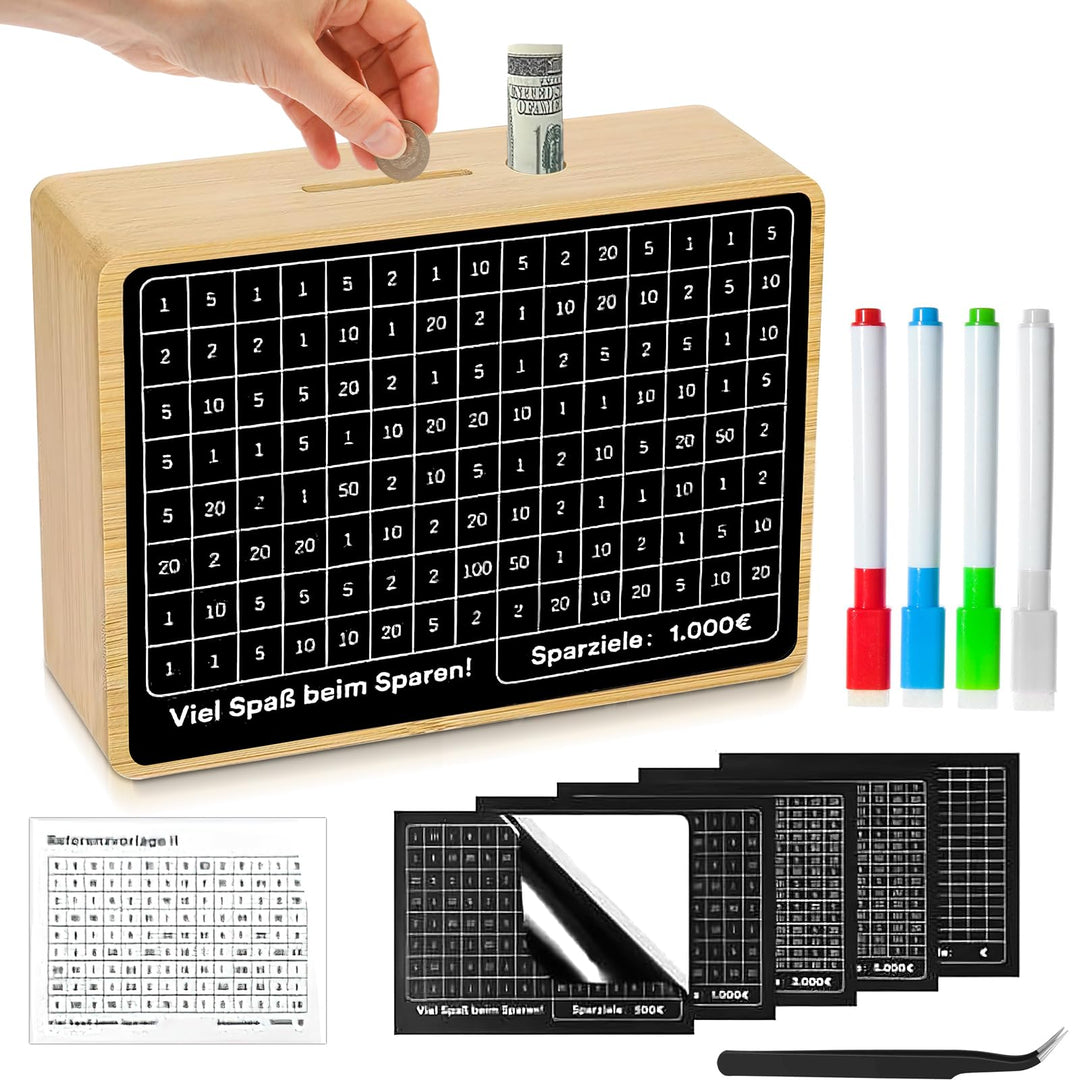 Wooden Piggy Bank Money Box, Money Counter Piggy Bank, Wooden Cash Savings Box for $1000 Target Money Saving Challenge