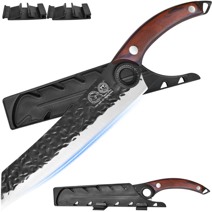 XYJ Kitchen Knife, High Carbon Steel Hand Forged Japanese Chef Knife for Meat Cutting, Cleaver, Cooking Knife with Finger Hole Design, Knife with Sheath, Full Tang, Ergonomic Handle