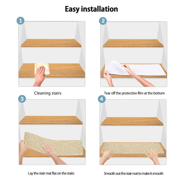 Bolinker Non-Slip Stair Treads Carpet for Wooden Steps, 29.9 x 7.9IN Indoor Self-Adhesive Stair Treads Mat, Comes with Beautiful Patterns, Anti Slip Stair Rugs for Kids Elders and Dogs, 15PCS(Beige)
