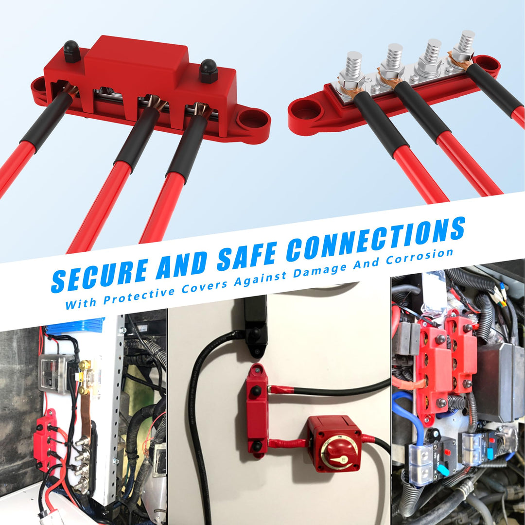 VenxyKod Power Distribution Block, 250A 12V Bus Bar 4X 3/8" Terminal Block with Cover Max 48V Junction Block Automotive Marine Busbar