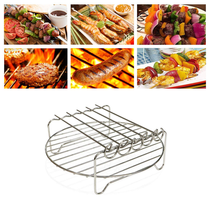 Air fryer Double Layer Round Rack with 5 Skewers Fitting XL Air Fryers（9in,Fit 5.3 QT or Above）