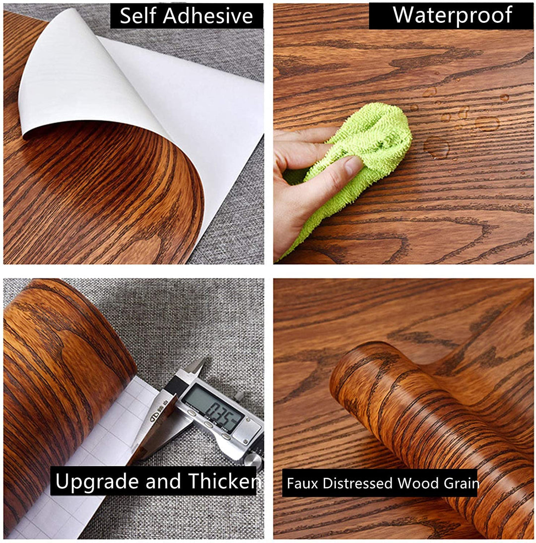 Practicalws Brown Wood Contact Paper for Countertops 15.7" x118", Peel and Stick Wallpaper for Removable, Decorative Self Adhesive Vinyl Film Stick on Wall Paper