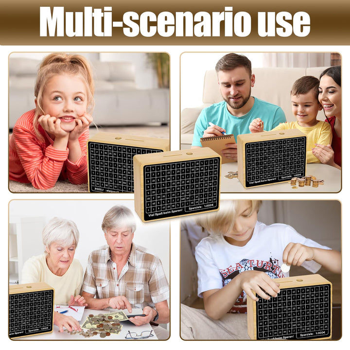 Wooden Piggy Bank Money Box, Money Counter Piggy Bank, Wooden Cash Savings Box for $1000 Target Money Saving Challenge