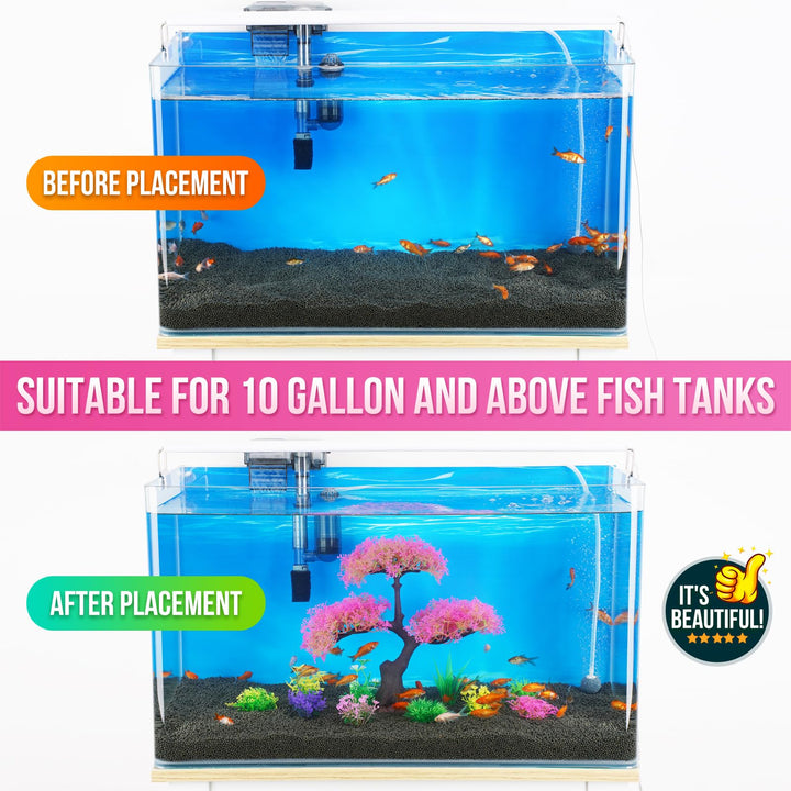 Aquarium Plastic Plants Artificial Decorations, Large Fish Tank Fake Tree Plant Decor Ornaments Accessories (Pink)