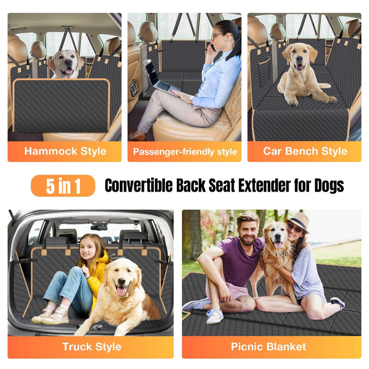 Lekespring Back Seat Extender for Dogs, Waterproof Dog Car Seat Cover for Back Seat, Hard Bottom Dog Seat Cover, Dog Hammock for Car SUV Small Truck, Black