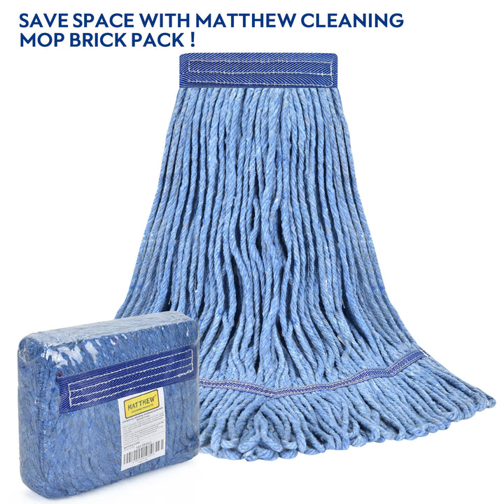 Matthew Cleaning Heavy Duty Mop Head Commercial Replacement for General and Floor Cleaning , Wet Industrial Blue Cotton Looped End String Head Refill (Pack of 6) Blue