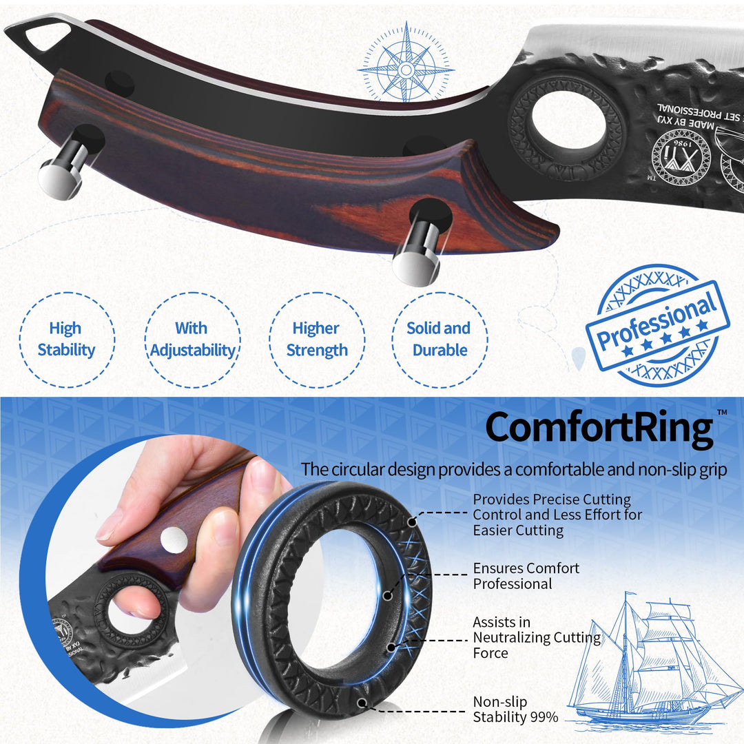 XYJ XYJ Forged Kitchen Knife,High Carbon Steel Blade,Meat Cleaver for Meat Cutting,Vegetable Slicing Cooking Chef Knife,Finger Hole,Full Tang,Wood Handle,Knife with Sheath,Case (Coffee, 8")