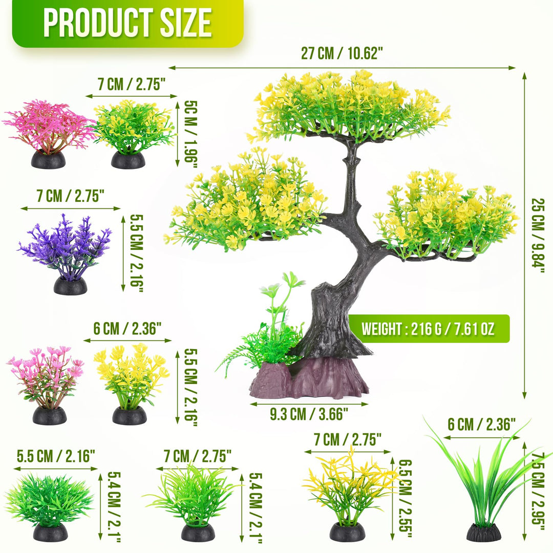 Aquarium Plastic Plants Artificial Decorations, Large Fish Tank Fake Tree Plant Decor Ornaments Accessories (Yellow)