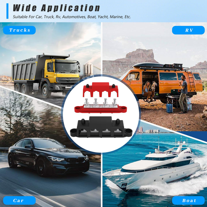 VenxyKod Power Distribution Block, 250A 12V Bus Bar 4X 3/8" Terminal Block with Cover Max 48V Junction Block Automotive Marine Busbar