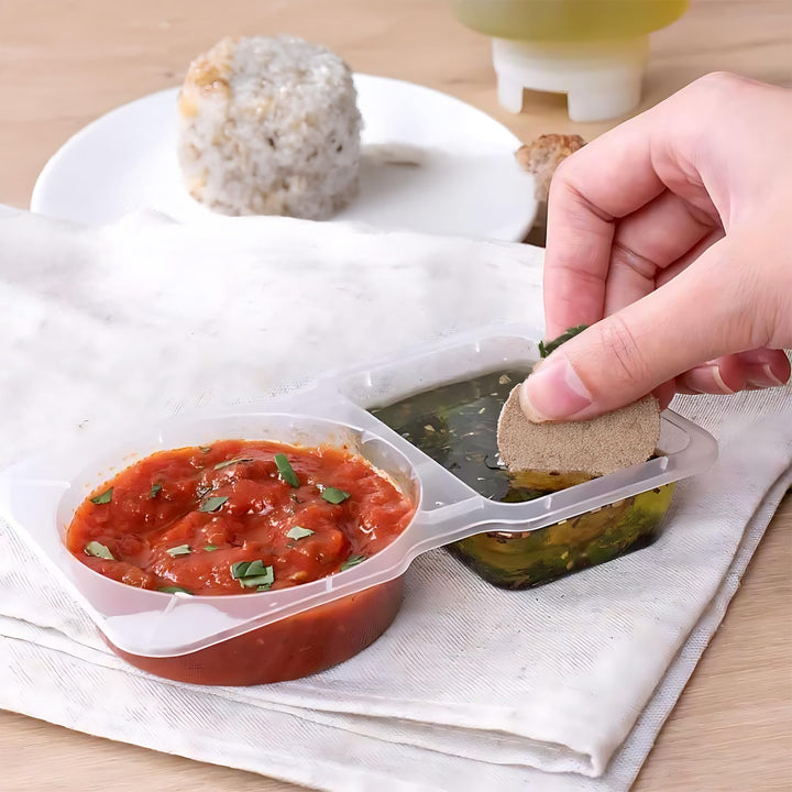 20 Pcs Snack Pack Containers, Reusable 2 Compartment Condiment Containers with Lids, On the Go Mini Sauce Boxes, Clear Individual Lunch Snack Packs for Kid and Adults