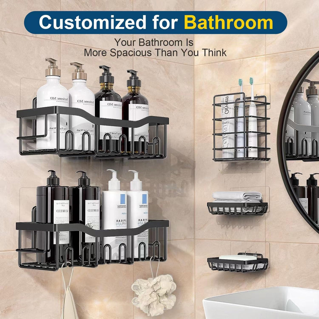 Jabukosu Shower Caddy, Shower Shelves [5-Pack], Adhesive Shower Organizer No Drilling, Large Capacity, Rustproof Stainless Steel Bathroom Shower Shelf for Inside Shower